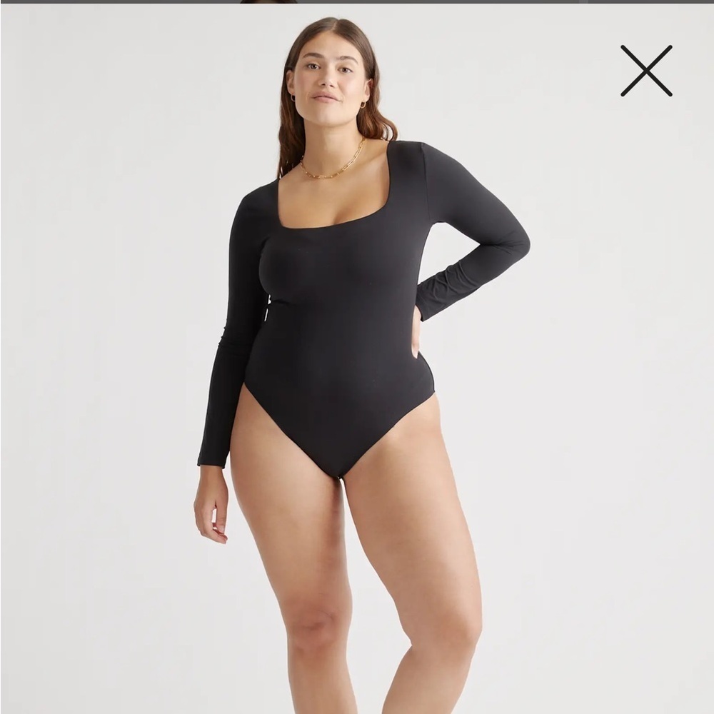Quince Second Skin Square Neck Long Sleeve Body Suit Size S